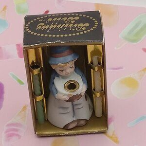 Jasco BIRTHDAY BELL Candle Boy Bisque Figure Complete w/box & stickers Vtg